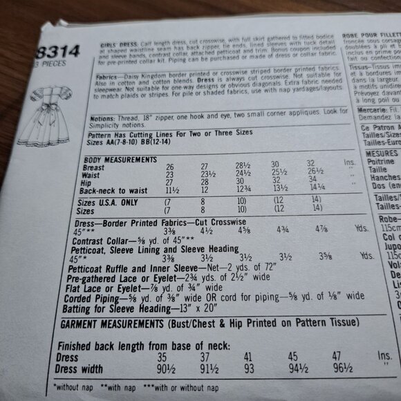 VTG Simplicity Pattern #8314 Daisy Kingdom Dress 1993 UNCUT Sz BB 12-14 - Picture 3 of 8